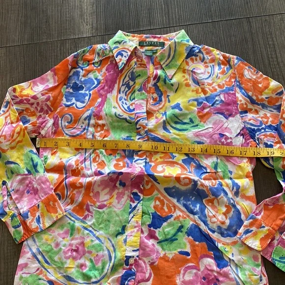 LAUREN RALPH LAUREN | watercolor floral print button down shirt - Picture 6 of 8